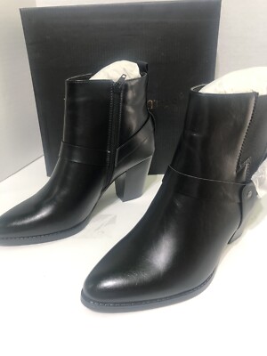 New Women s Black Ankle Boots Pierre Dumas Thick Low Heel Zip up 8 1/2
