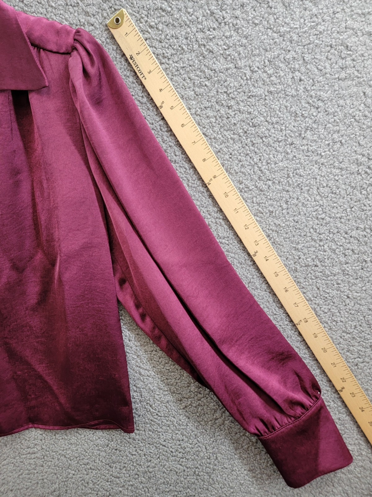 Karen Kane Shirred Blouse Women's L Wine Solid Collared Long Sleeve Button Front - Picture 7 of 16