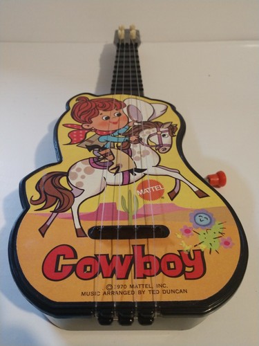 VINTAGE 1970 Mattel Music Maker Toys COWBOY Guitar Toy WORKS complete rare black