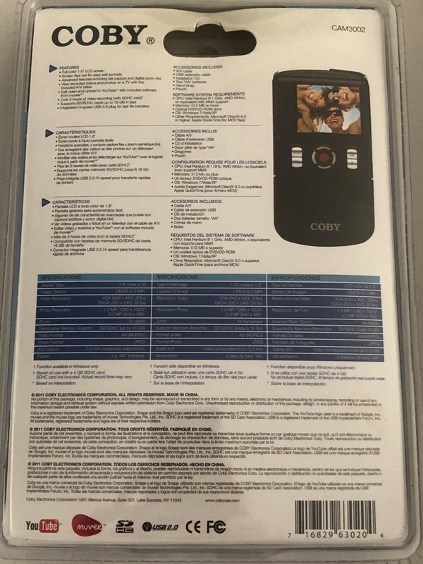 Coby Snapp Digital Camcorder 4X Digital Zoom 1.8" LCD 1.3MP CAM3002 New Sealed