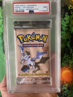 Pokemon Fossil 1st Edition Aerodactyl Art Booster Pack PSA 9 (Marks On Case)