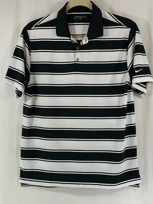 Nike Golf Dri-Fit Sh/Sleeve Mesh Tech Black White Stripe Polo Style Shirt L NWOT