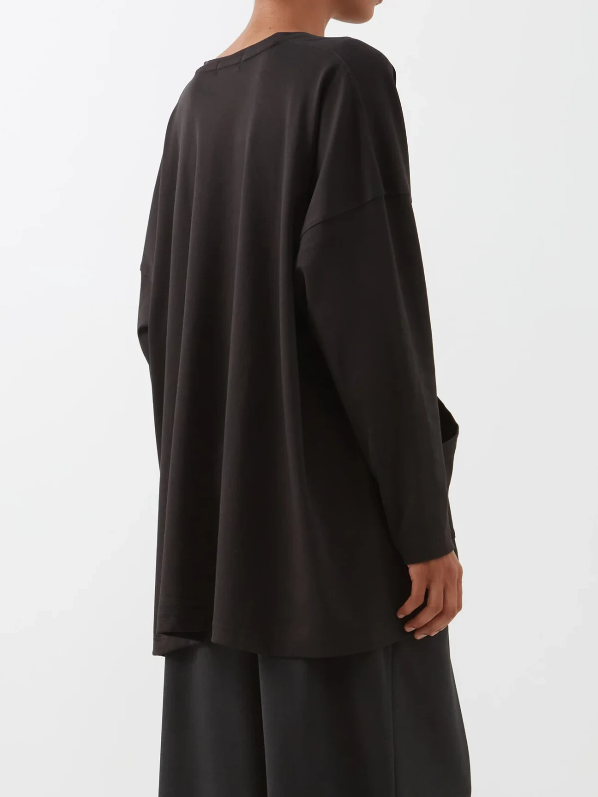 Pre-owned Eskandar Black V-neck Mid Weight Pima Cotton 32" Long Top W/pocket O/s
