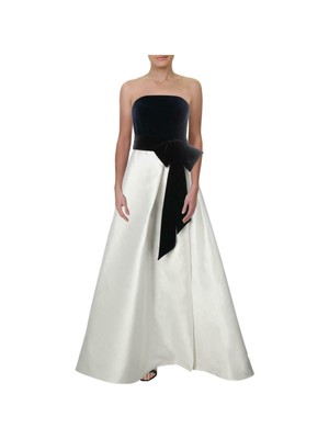 

BETSY - ADAM Женское длинное вечернее платье цвета слоновой кости с бантом спереди без бретелек, Цвет слоновой кости