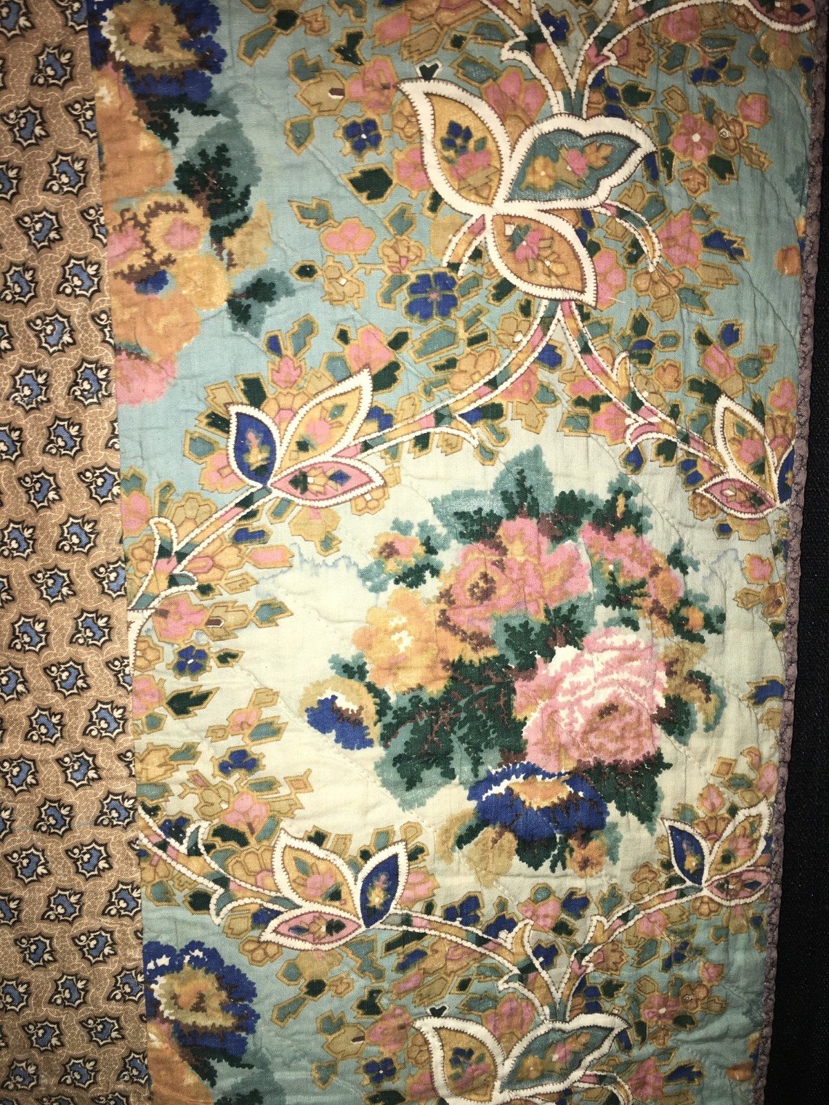 Colorful Antique C1820 Chintz Quilt With Pairs of Birds Nice Original Condition