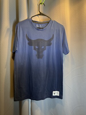 Under Armor Project Rock Bull Shirt Blue Fade Small Athletic Wear Workout 