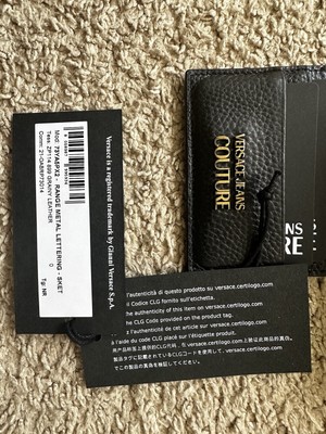 Versace Jeans Couture Range Metal Lettering Leather Card Case Men's Black