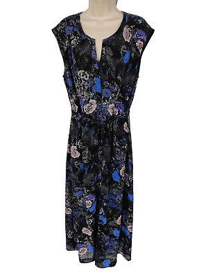 WOMENS WAREHOUSE UK 16 BLUE GREY FLORAL SLEEVELESS BELT MAXI SHIRT
