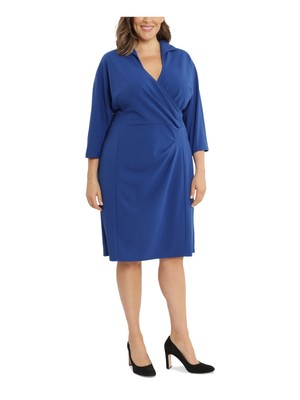 

LONDON TIMES Женская стрейч с рюшами и вырезом выше колена на рукаве 3/4, Синий