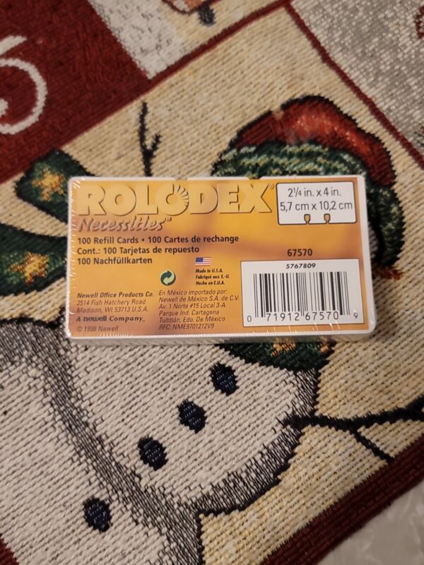 Rolodex Necessities 100 Refill Cards 2.25 in. X 4 in.  5.7cm X 10.2 cm Brand New