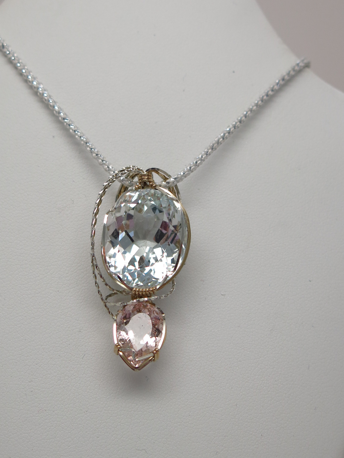 Beautiful, Natural Brasilain Faceted Aquamarine and Morganite Pendant