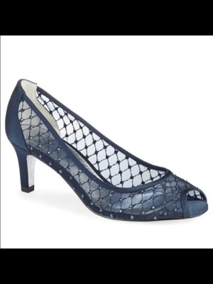 

ADRIANNA PAPELL Женские темно-синие туфли-лодочки Jamie Peep Toe Kitten Heel Slip On Pumps, Navy, JAMIE