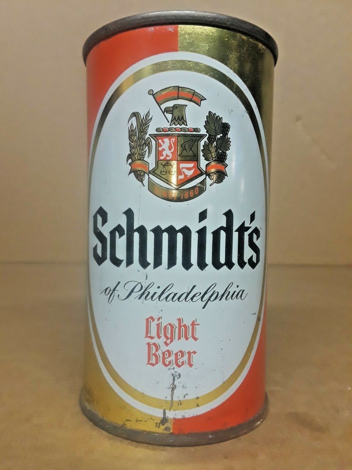 SCHMIDT'S OF PHILADELPHIA LIGHT BEER FLAT TOP BEER CAN PENNSYLVANIA TAX STAMP