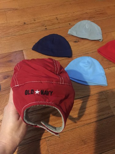 Baby Boy 0-3 Newborn Hat Cap Lot Old Navy Trapper Red Blue Gray