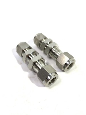 QTY-2 316 Stainless Steel Straight Bulkhead Union 3/8 Inch OD Tube Compression