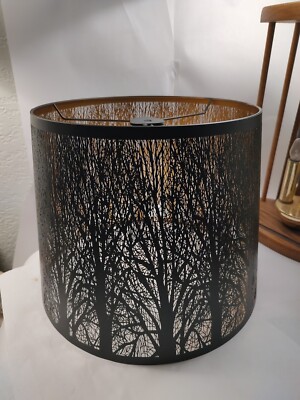 Qty2 Medium Lamp Shades  ALUCSET Barrel Metal Lampshade with Pattern of Tre