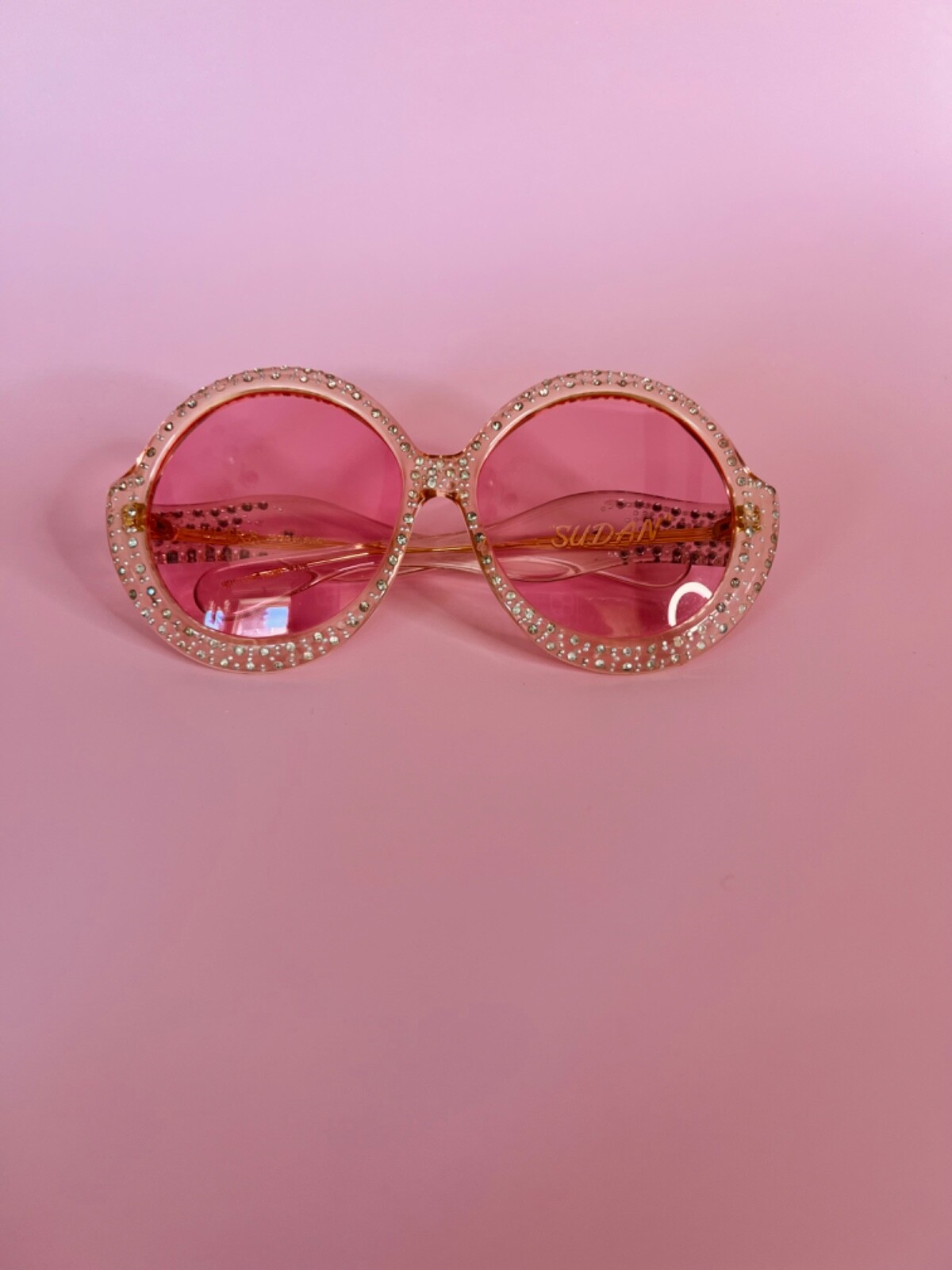 SUDAN ULTRA 1970'S pink crystal pave oversized 60's