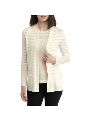 

Женский топ ANNE KLEIN цвета слоновой кости с открытым передом и длинными рукавами, Цвет слоновой кости