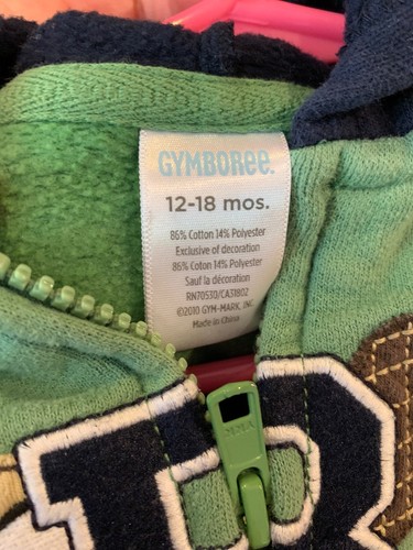 Gymboree boy 12 18 Month Green Navy sweat  Hooded jacket front zipper Beaver B