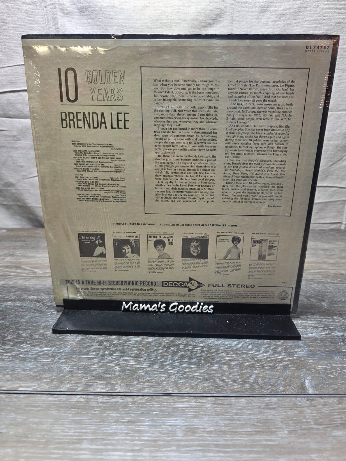 Brenda Lee 10 Golden Years Stereo LP Decca DL 74757 1966