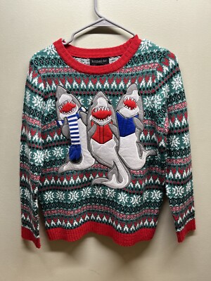 Blizzard Bay Boys Sweater ugly Christmas size medium 10-12 Shark chorus New!