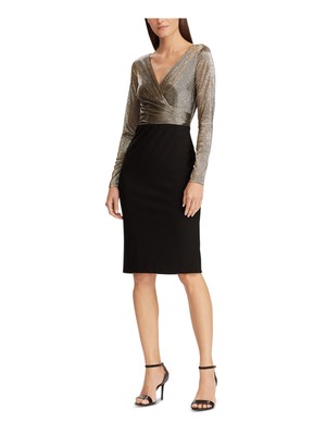 

Женское черное вечернее платье-футляр RALPH LAUREN с длинными рукавами и V-образным вырезом до колена, Черный