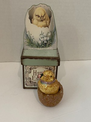Katherine s Collection Glittered Easter Chick In Egg Figurine Trinket Box