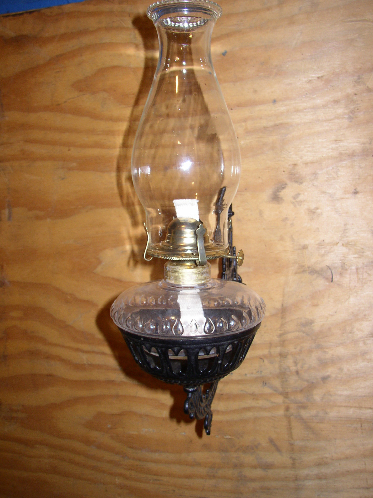 Cast iron oil lamp and wall mount holder (sconce) 1881