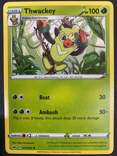 Pokémon Card, Thwackey 013/202, Uncommon, Sword & Shield Base, NM/M