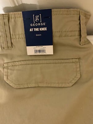 New George Mens Sz 30 at the knee stretch GE cargo shorts Khaki Ran NWT