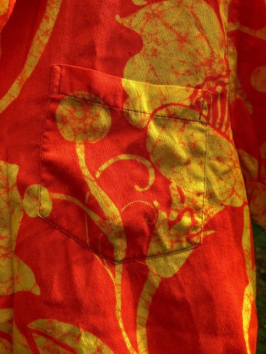 Large Vintage Neon Orange & Yellow Polynesia Bazaar Hawaiian Shirt Waikiki HI