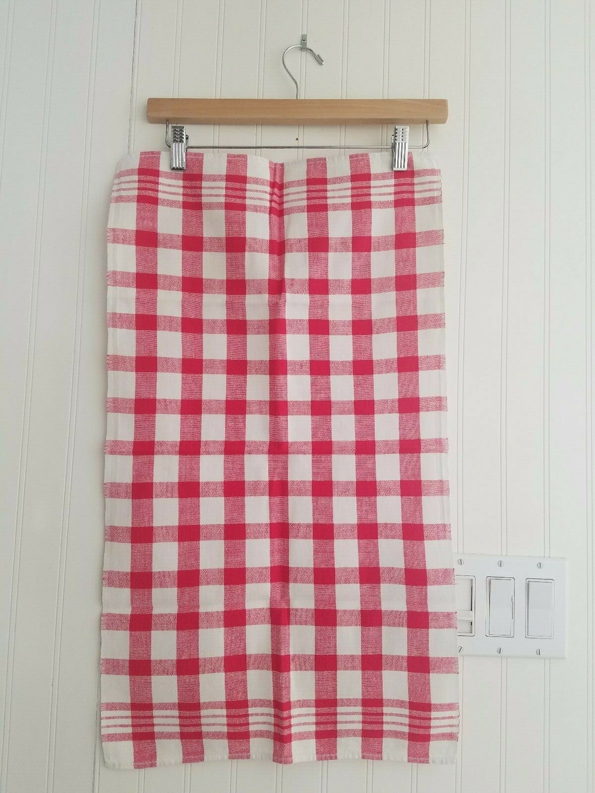 (3) Vintage CANNON Red White CHECK Cotton Kitchen Dish Towels PASTRY Cloth