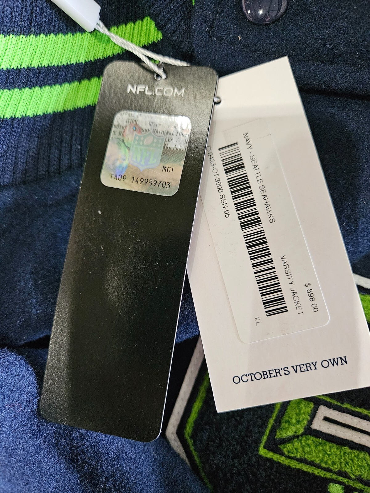 NWT Men's OVO x NFL College Navy Seattle Seahawks Full-Snap Varsity Jacket XL