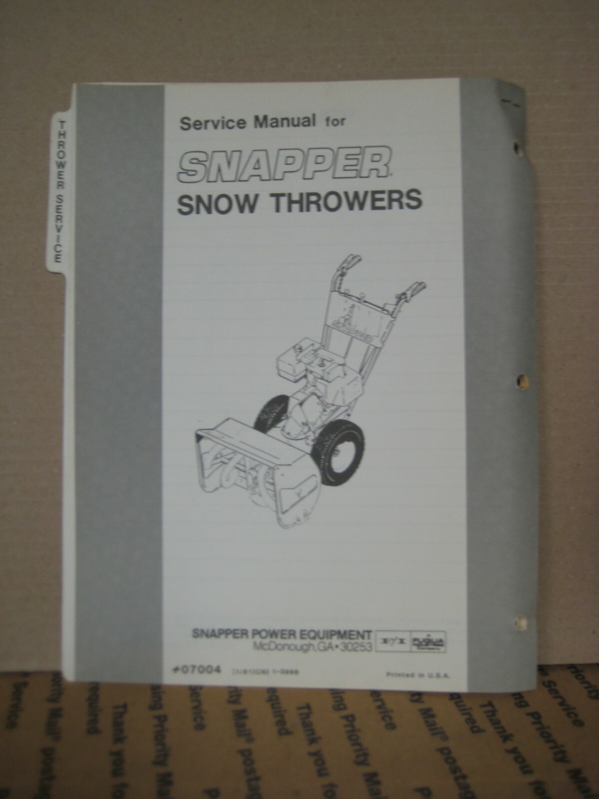Original Snapper Service Manual Snow Throwers 5, 8hp