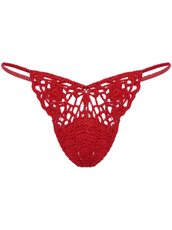 US Men's Crocheted T-back Thong Hollow Out Elastic Briefs Bulge Pouch Swimwear