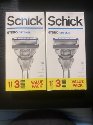 Schick Hydro Dry Skin Razor, 1 Razor Handle and 3 Cartridges, x2