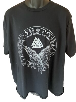 Hugin and Munin Valkut Rune T-Shirt Men's 3XL Black Raven Port & Company