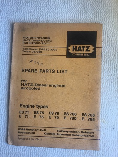 HATZ DIESEL ENGINE E71 E75 E79 E780 E786 SPARE PARTS LIST