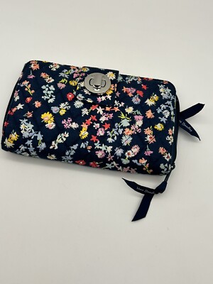 Vera Bradley Wallet large navy floral Scattered Wildflowers zip twist/lock 5''x7''