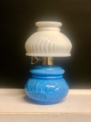 Oil Lamp Perfume Bottle Avon Blue Milk Glass Courting Lamp Vintage