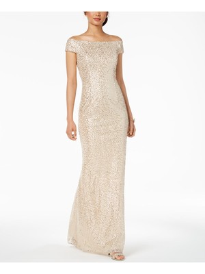 

ADRIANNA PAPELL Женское бежевое вечернее платье макси с короткими рукавами, Бежевый