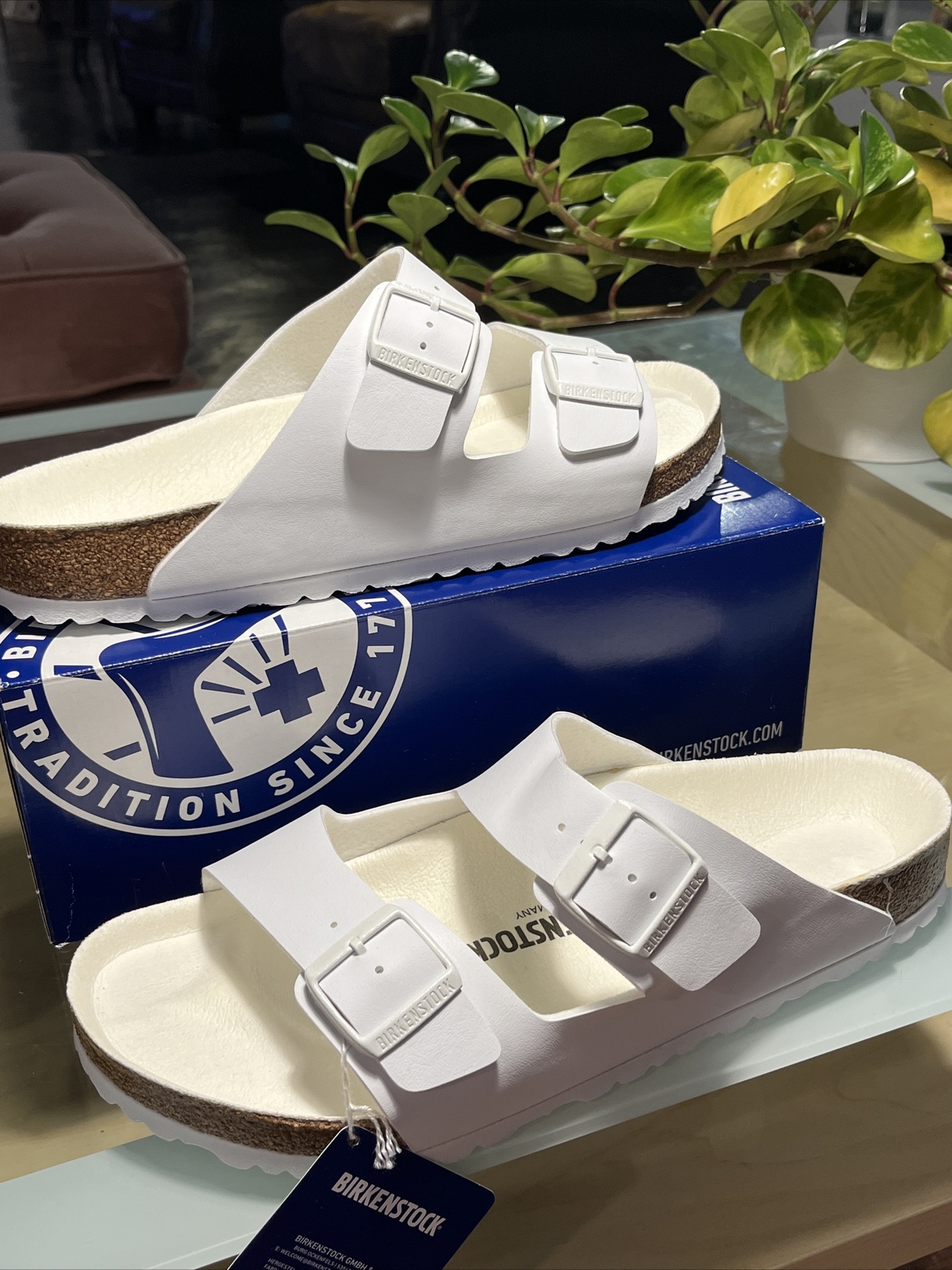 White Arizona Birkenstocks in Size 45 