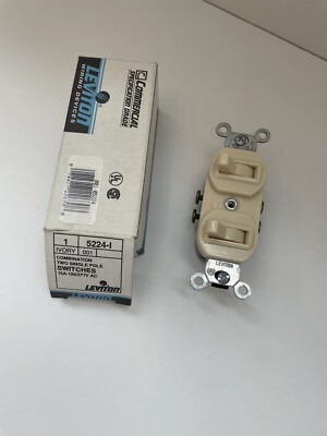 Leviton Ivory Double Wall Light Switch Duplex Toggle 15A Single Pole Bulk 5224-I