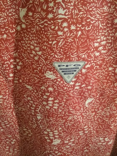 Mens Columbia Shirt Performance Fishing Gear Red and White Size XL/TG