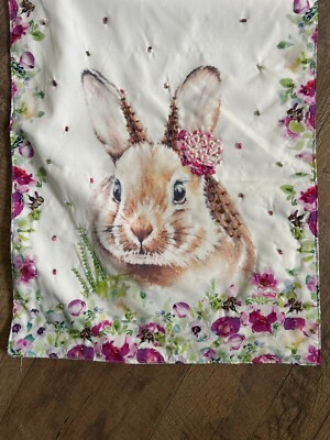 Easter Rabbit Table Runner Decorative Beaded Cloth Long Table Decor Mat Vintage