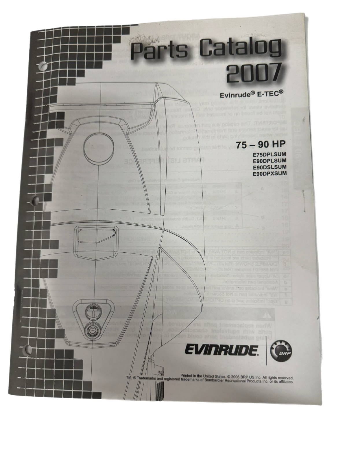 Johnson Evinrude 2007 Parts Catalog 75-90 HP  E-TEC    5007195