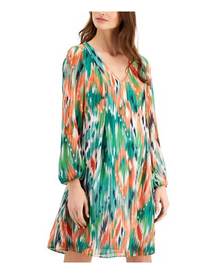 

INC DRESS Женское платье прямого кроя с зеленой спиной и завязками на подкладке с объемными рукавами, Зеленый