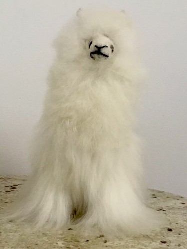 Baby Alpaca Fur Stuffed,  White Handmade From Ecuador. Approx. 11”H x 9”D x 4”W