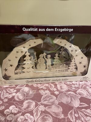 SAICO Seiffen Erzgebirge Christmas Tea Light Holder  Snowman Winter Germany