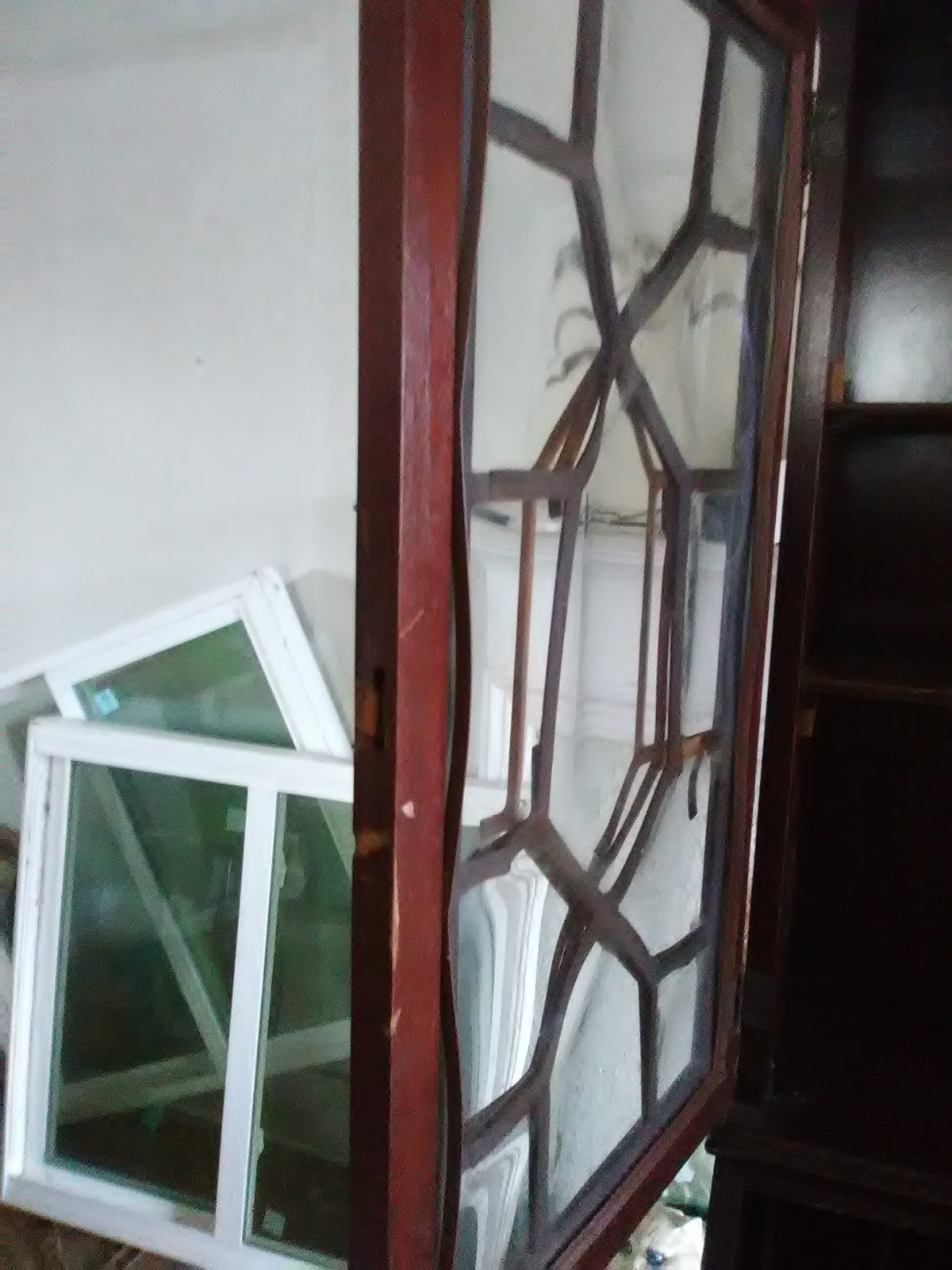 Antique Curio & Writing Desk , Bullion Glass,King Crown Molding, Claw Ball Feet